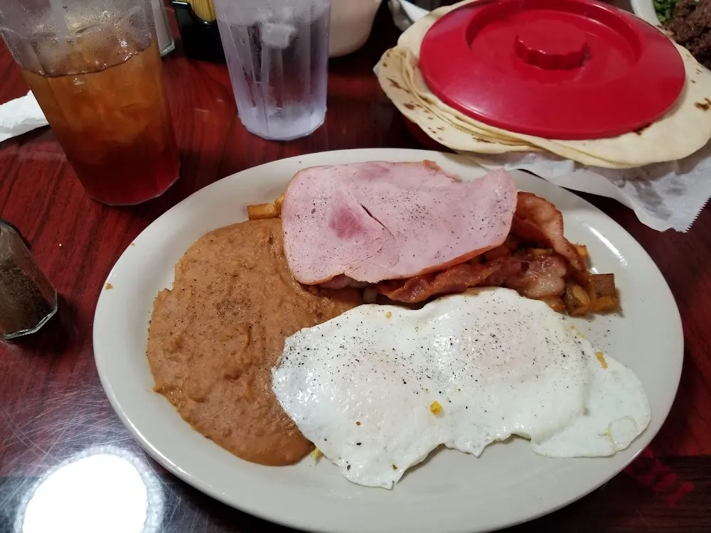 Eggs Bacon Ham and Beans with Potatoes